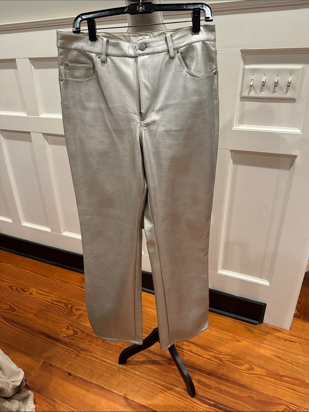 H&M Silver Metallic Faux-Leather Trousers